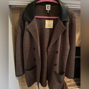 NWT Anne Klein Longline Herringbone Sweater Jacket Business Capsule Old Money M